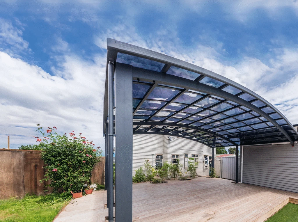 Graphic representation of a heavy-duty arched pergola frame designed for outdoor shelter.