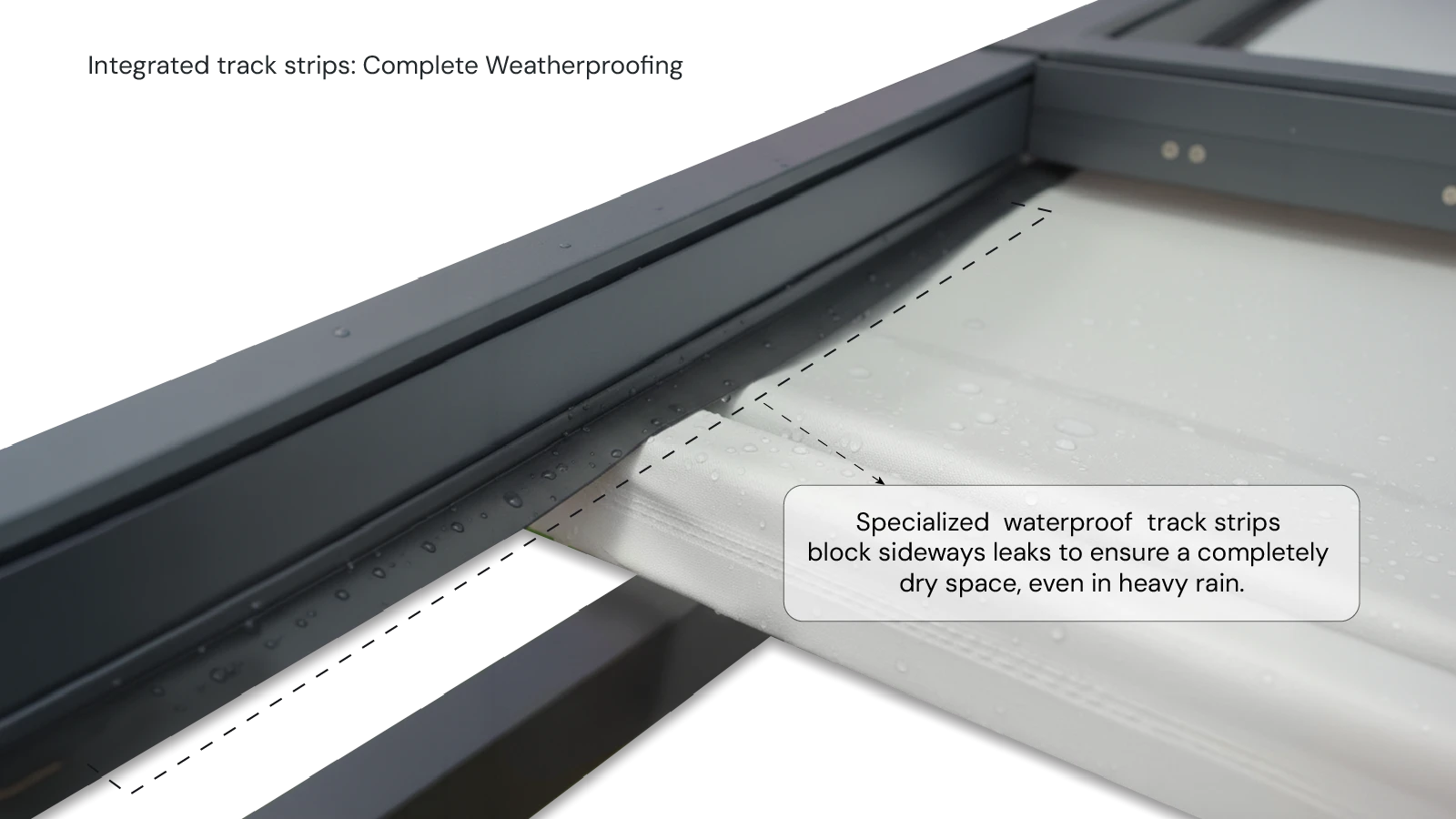 Close-up technical diagram of the interlocking waterproof rubber strip between the roof panels.