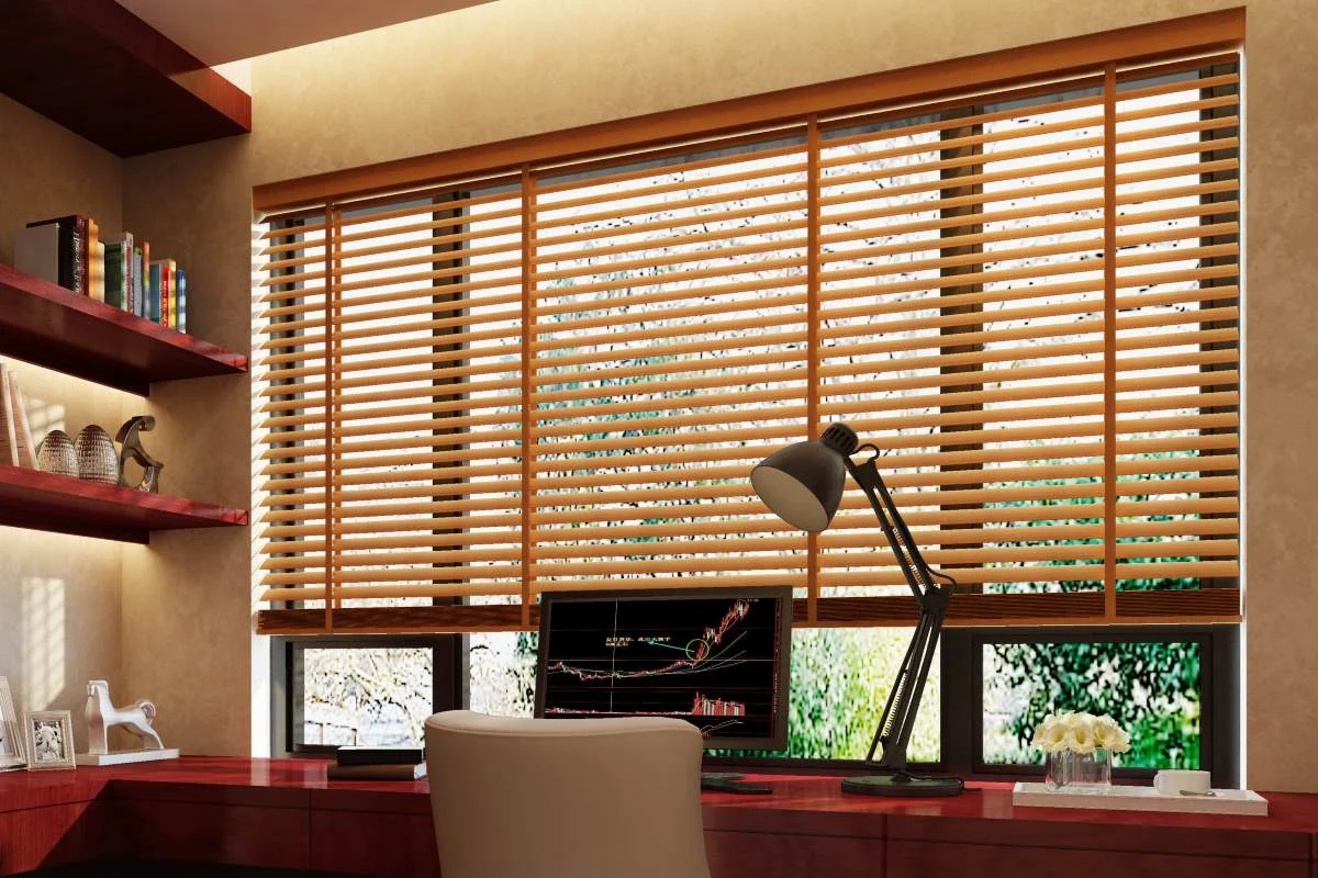 Modern Venetian blinds with adjustable slats for precise light and privacy control.
